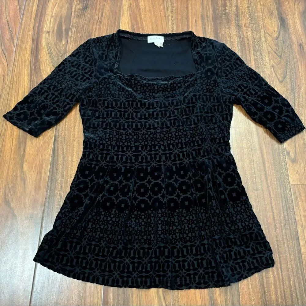 Meadow Rue Anthropologie Black Velour Peplum Top
